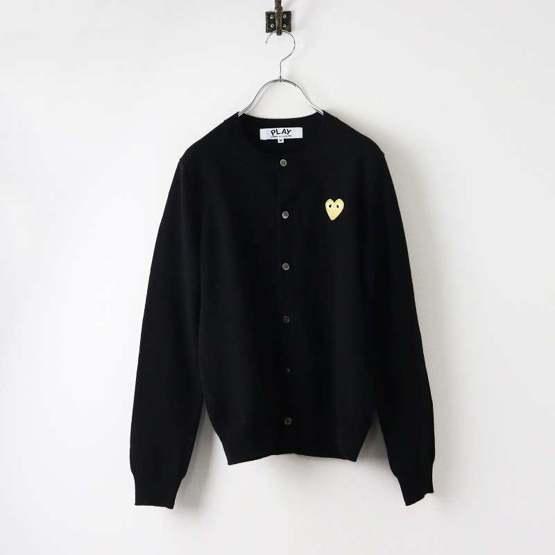 【プレイコムデギャルソン】ウールカーディガン（M）ハートワッペン　長袖　ネイビー PLAY COMME des GARCONS 新品 プレイ コムデギャルソン MENS