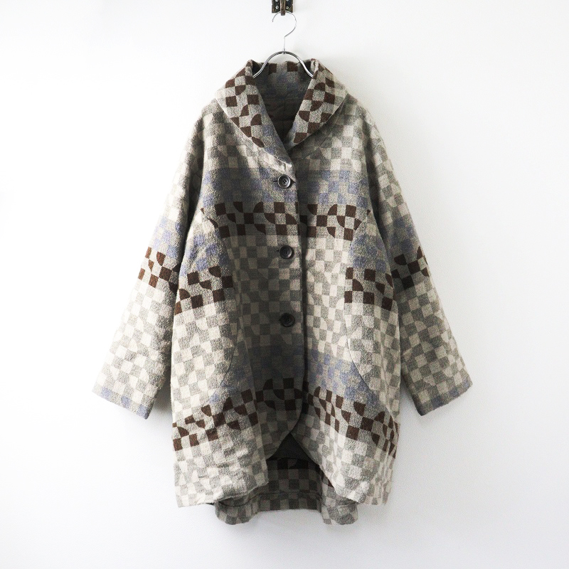 希少☆慈雨 センソユニコ ショールカラー チェック ウールコート ジャケット 希少☆慈雨 センソユニコ ショールカラー チェック ウールコート